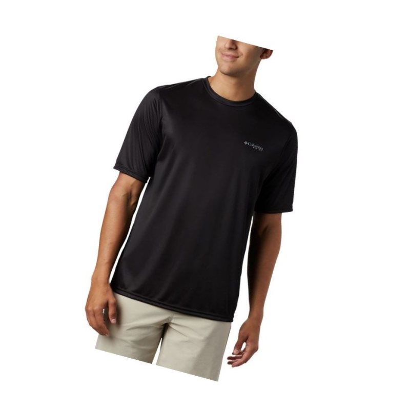 Columbia PFG Terminal Tackle Tribal Fish Short Sleeve Tişört Erkek Siyah | 26857-NPZL