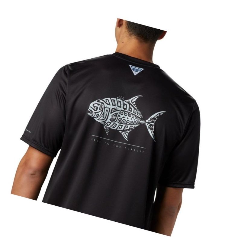 Columbia PFG Terminal Tackle Tribal Fish Short Sleeve Tişört Erkek Siyah | 26857-NPZL
