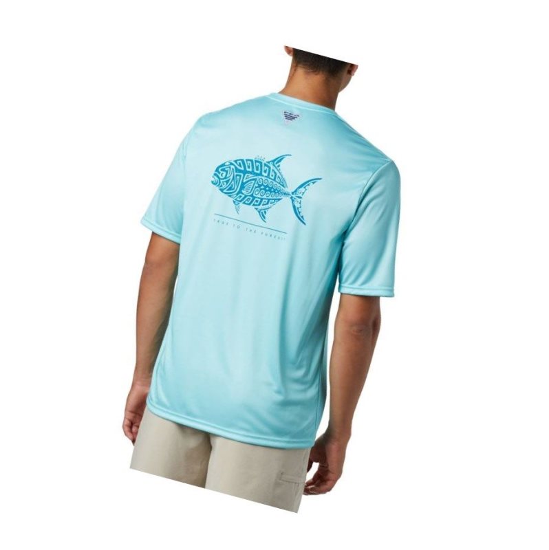 Columbia PFG Terminal Tackle Tribal Fish Short Sleeve Tişört Erkek Mavi | 20748-MOIB