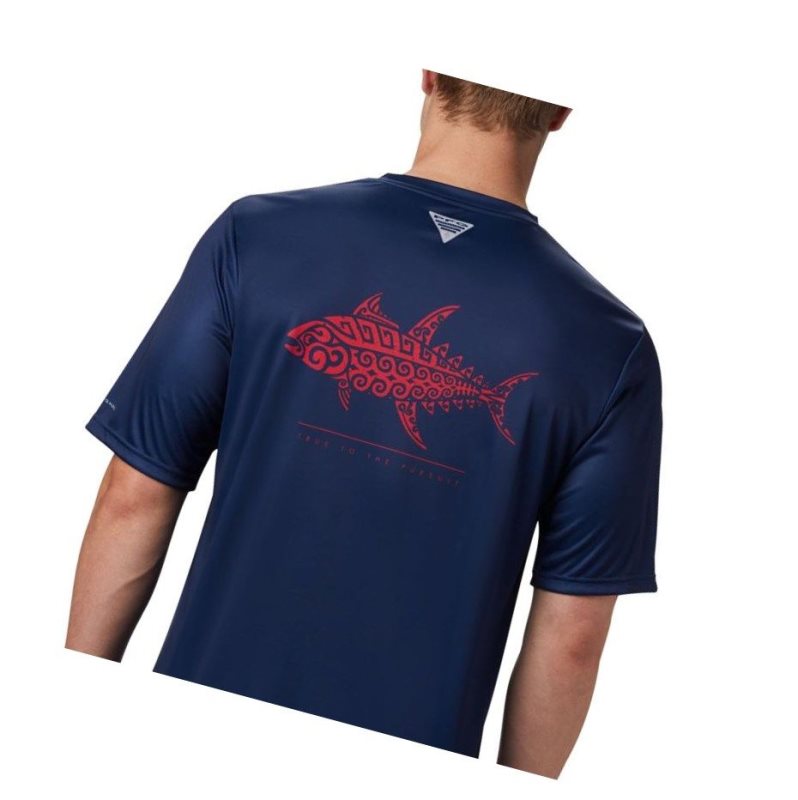 Columbia PFG Terminal Tackle Tribal Fish Short Sleeve Tişört Erkek Koyu Gri | 92061-FSTQ