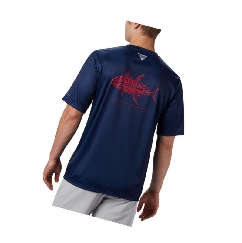 Columbia PFG Terminal Tackle Tribal Fish Short Sleeve Tişört Erkek Koyu Gri | 92061-FSTQ