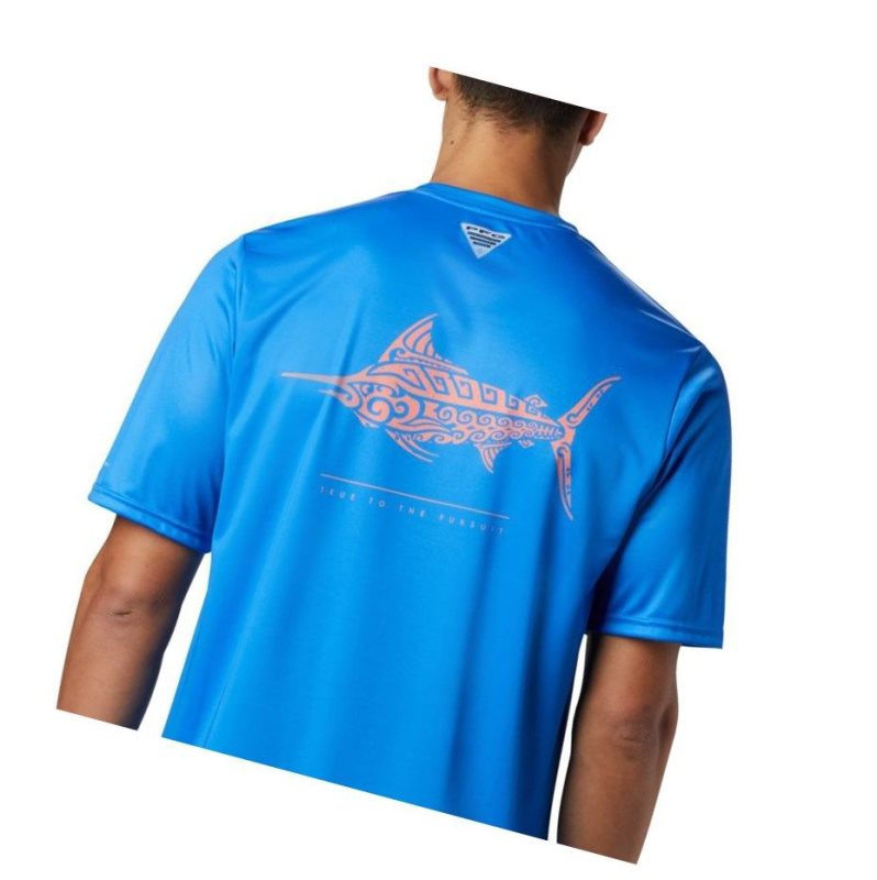 Columbia PFG Terminal Tackle Tribal Fish Short Sleeve Tişört Erkek Mavi | 14307-VPJB