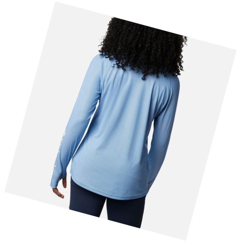 Columbia PFG Tidal Deflector Zero Mock Long Sleeve Sweatshirt Kadın Mavi Mavi | 91543-TCLB