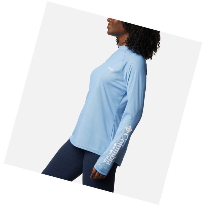 Columbia PFG Tidal Deflector Zero Mock Long Sleeve Sweatshirt Kadın Mavi Mavi | 91543-TCLB