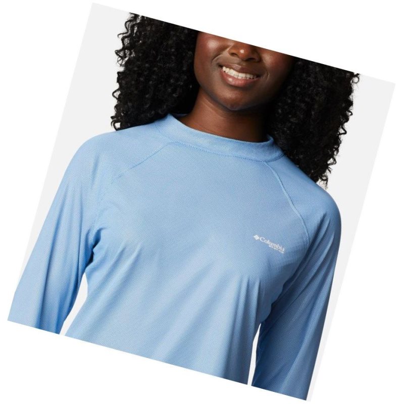 Columbia PFG Tidal Deflector Zero Mock Long Sleeve Sweatshirt Kadın Mavi Mavi | 91543-TCLB