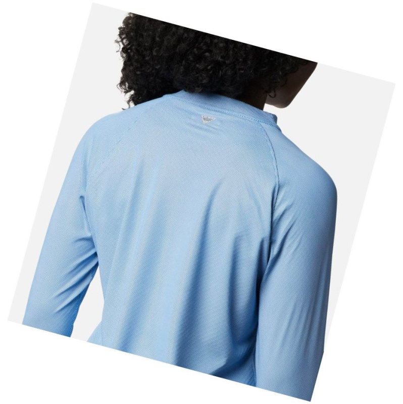 Columbia PFG Tidal Deflector Zero Mock Long Sleeve Sweatshirt Kadın Mavi Mavi | 91543-TCLB
