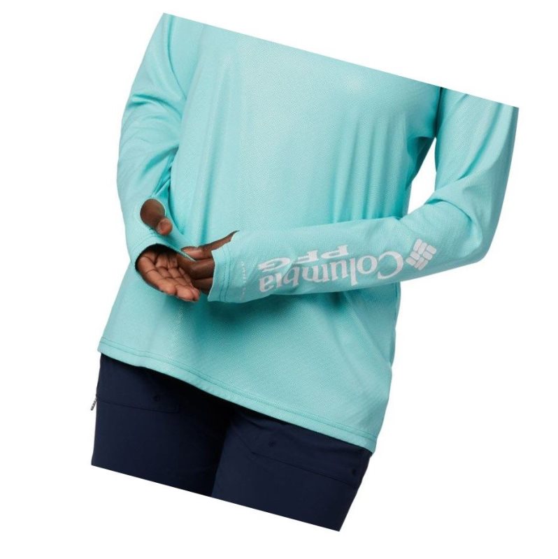 Columbia PFG Tidal Deflector Zero Mock Long Sleeve Sweatshirt Kadın Mavi | 03762-CYZX