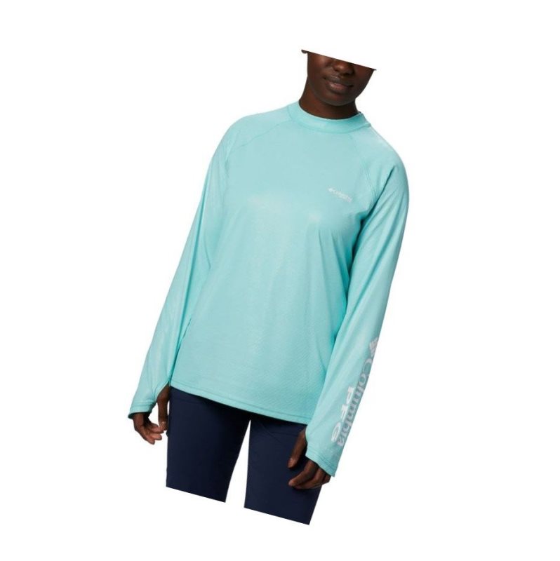 Columbia PFG Tidal Deflector Zero Mock Long Sleeve Sweatshirt Kadın Mavi | 03762-CYZX