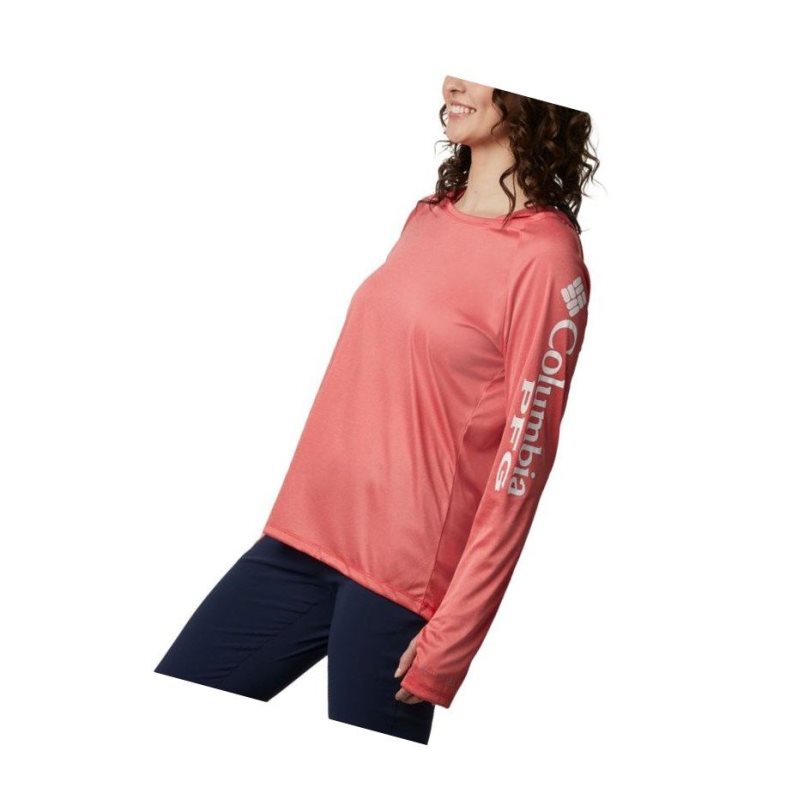 Columbia PFG Tidal Heather Kapşonlu Kadın Kırmızı Beyaz | 72160-EQCR
