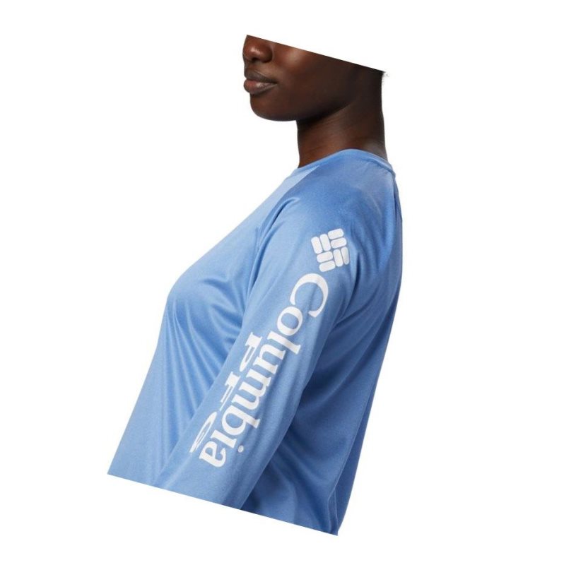Columbia PFG Tidal Heather Long Sleeve Sweatshirt Kadın Mavi Beyaz | 14307-PMGC