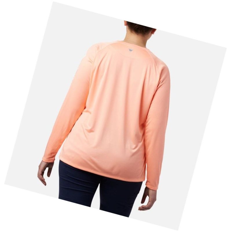 Columbia PFG Tidal II Long Sleeve Plus Size Sweatshirt Kadın Pembe Beyaz | 79304-VBNY