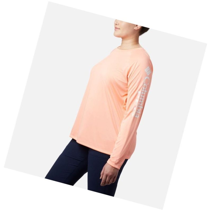Columbia PFG Tidal II Long Sleeve Plus Size Sweatshirt Kadın Pembe Beyaz | 79304-VBNY