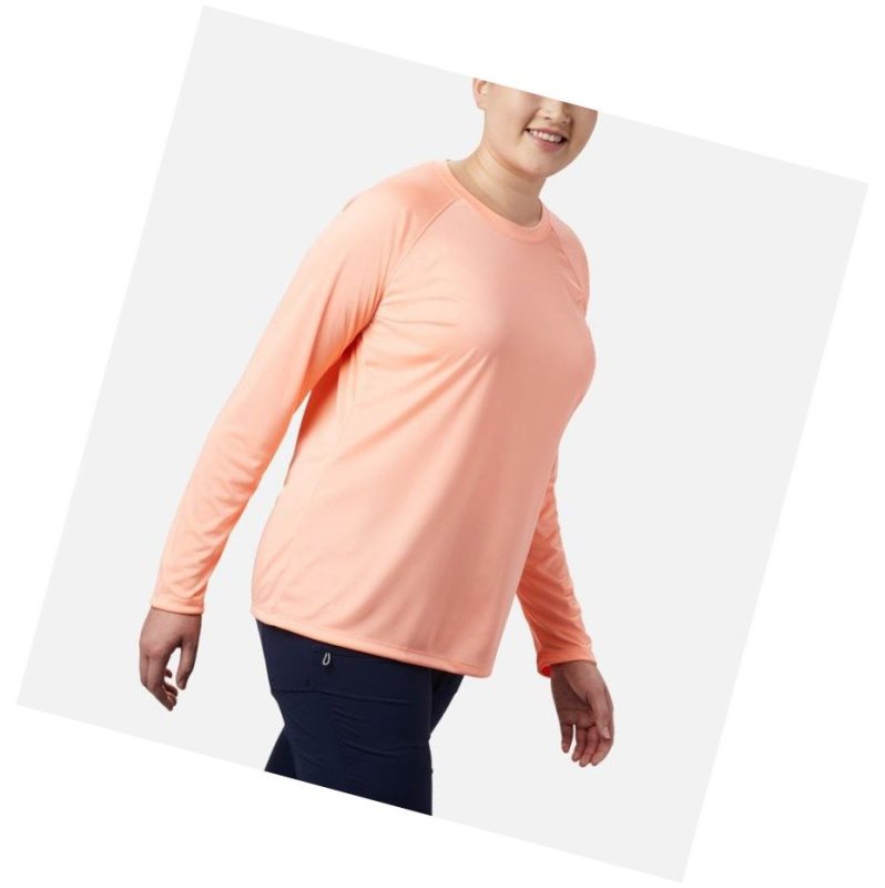Columbia PFG Tidal II Long Sleeve Plus Size Sweatshirt Kadın Pembe Beyaz | 79304-VBNY