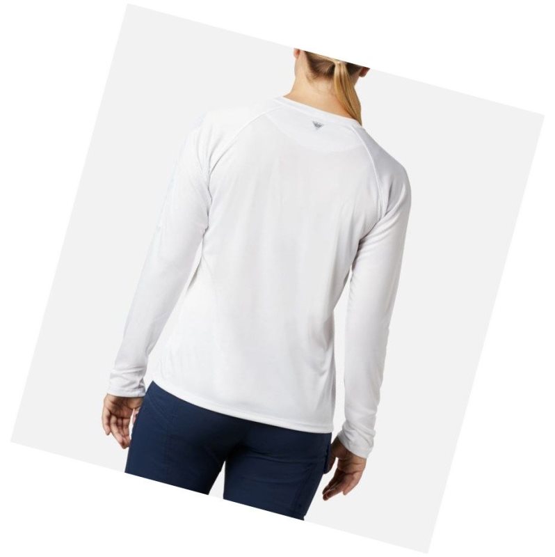 Columbia PFG Tidal II Long Sleeve Sweatshirt Kadın Beyaz Gri | 80417-IAOE