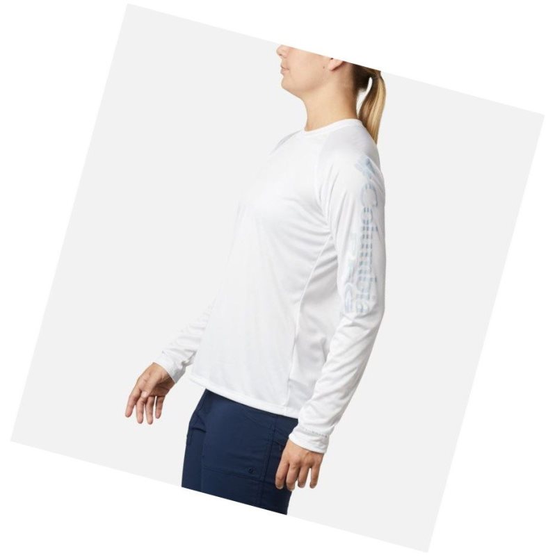 Columbia PFG Tidal II Long Sleeve Sweatshirt Kadın Beyaz Gri | 80417-IAOE