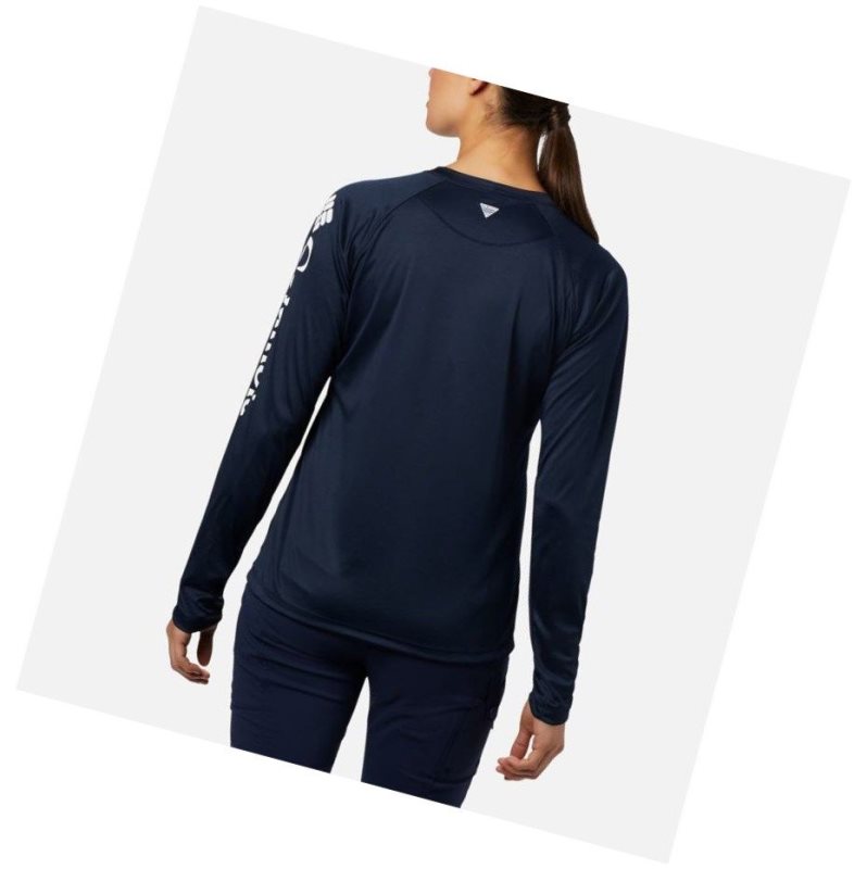 Columbia PFG Tidal II Long Sleeve Sweatshirt Kadın Lacivert Beyaz | 80247-PNJV