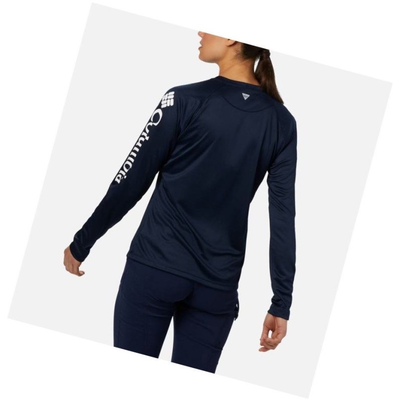 Columbia PFG Tidal II Long Sleeve Sweatshirt Kadın Lacivert Beyaz | 80247-PNJV