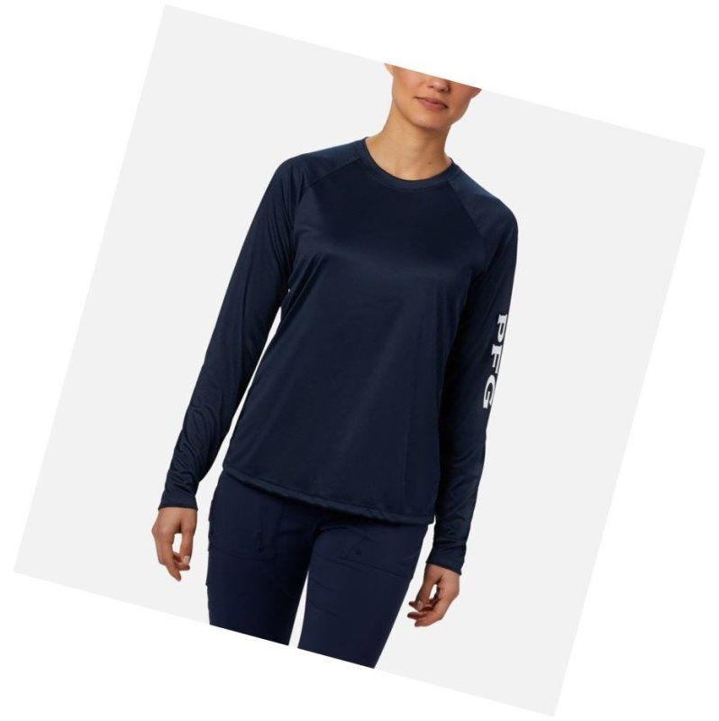 Columbia PFG Tidal II Long Sleeve Sweatshirt Kadın Lacivert Beyaz | 80247-PNJV
