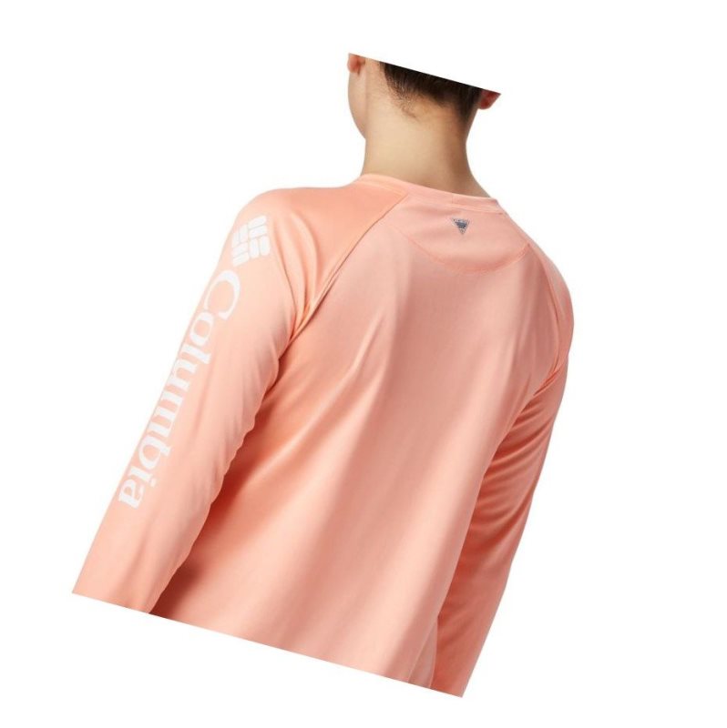 Columbia PFG Tidal II Long Sleeve Sweatshirt Kadın Pembe Beyaz | 85467-DJUX