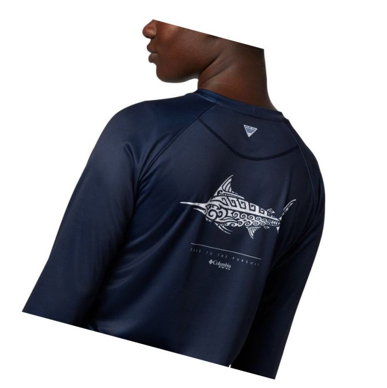 Columbia PFG Tidal Long Sleeve Sweatshirt Kadın Lacivert Beyaz | 95647-VWJZ