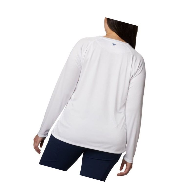 Columbia PFG Tidal Printed Medallion Long Sleeve Plus Size Sweatshirt Kadın Beyaz Lacivert | 83425-NZSQ
