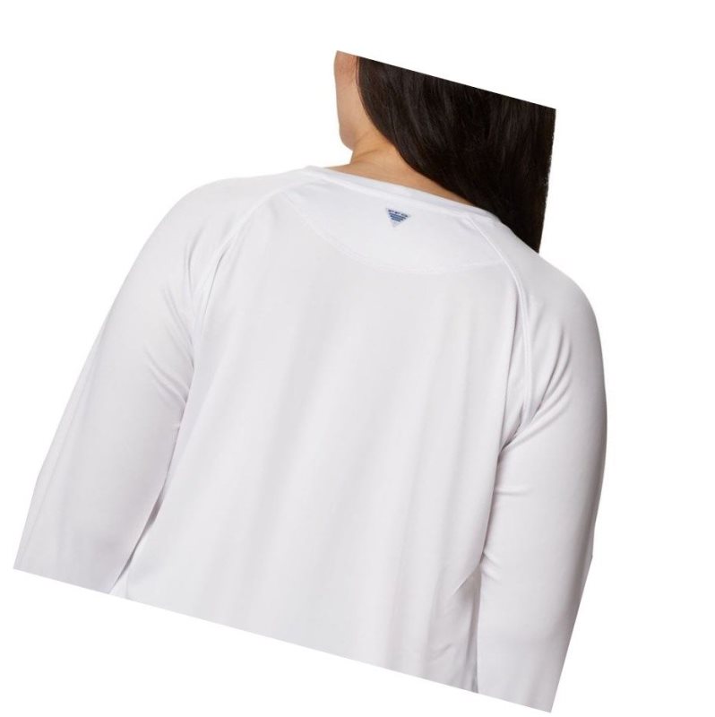 Columbia PFG Tidal Printed Medallion Long Sleeve Plus Size Sweatshirt Kadın Beyaz Lacivert | 83425-NZSQ