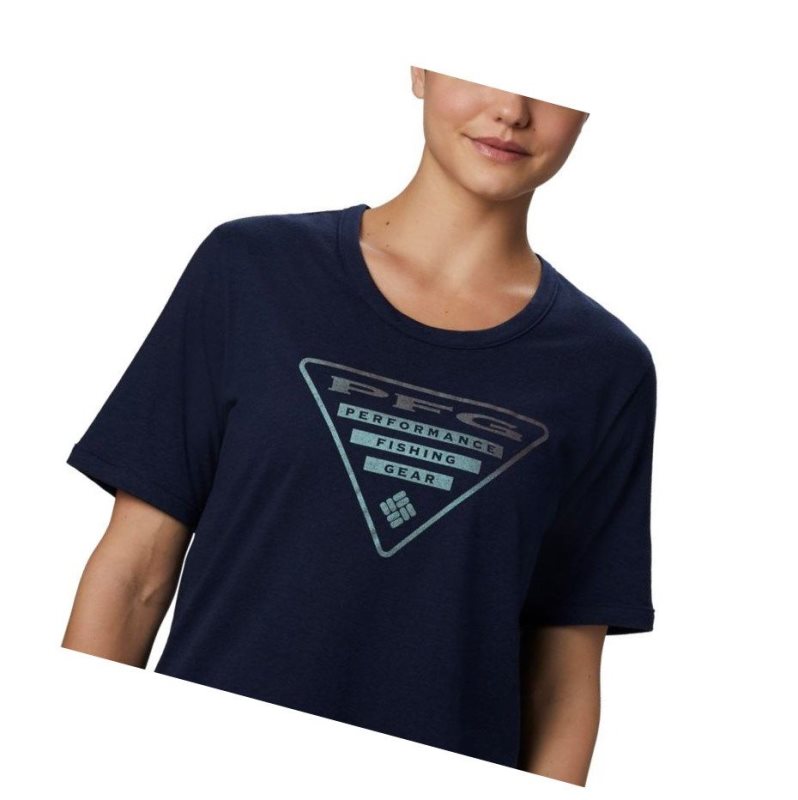 Columbia PFG Triangle Tişört Kadın Lacivert | 19207-USRA