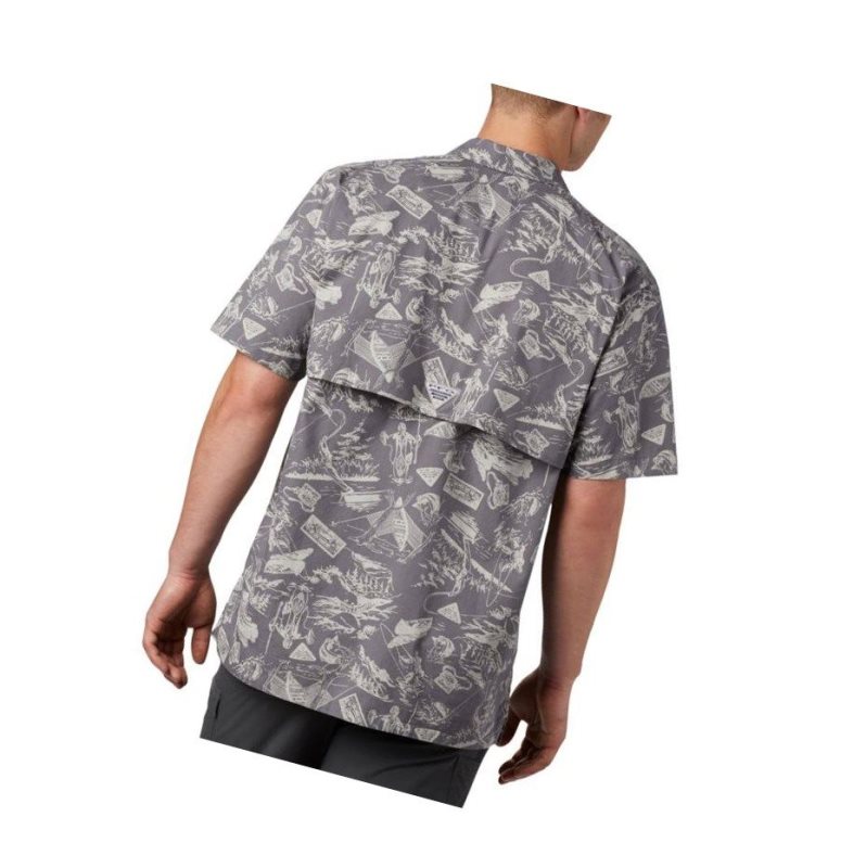 Columbia PFG Trollers Best Short Sleeve Big Gömlek Erkek Gri Açık Mavi | 97310-RDKF