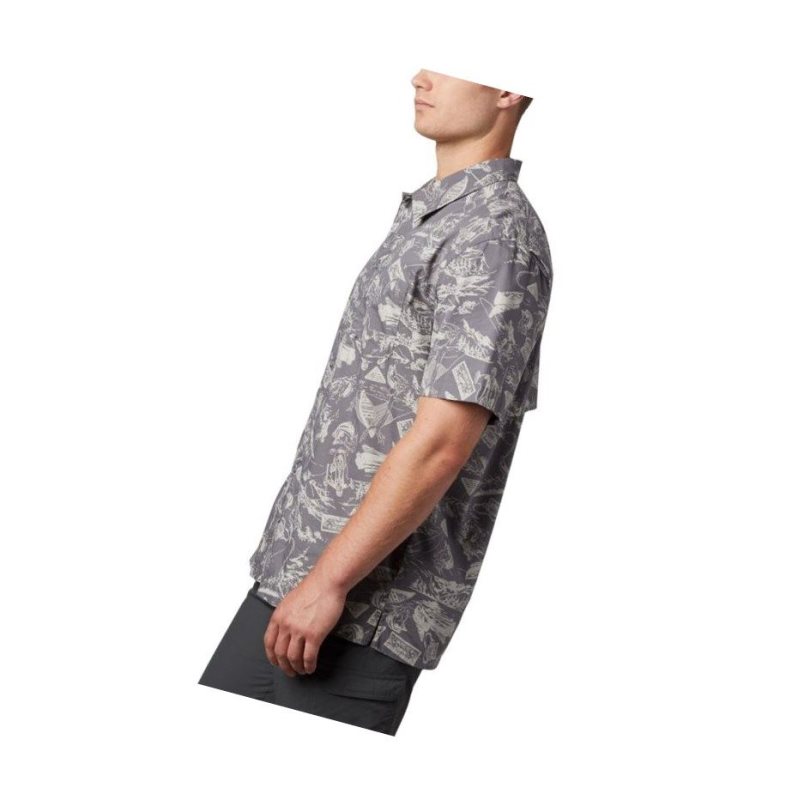 Columbia PFG Trollers Best Short Sleeve Big Gömlek Erkek Gri Açık Mavi | 97310-RDKF