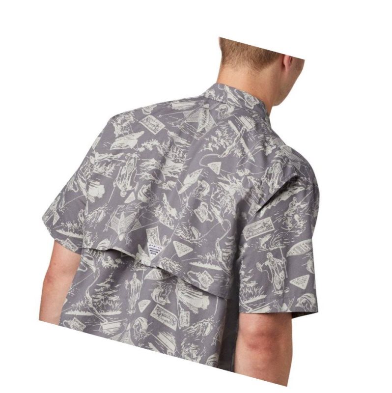 Columbia PFG Trollers Best Short Sleeve Big Gömlek Erkek Gri Açık Mavi | 97310-RDKF