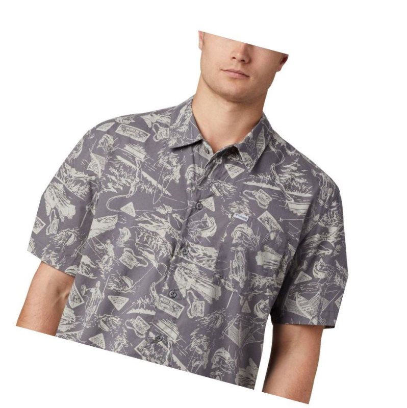 Columbia PFG Trollers Best Short Sleeve Big Gömlek Erkek Gri Açık Mavi | 97310-RDKF