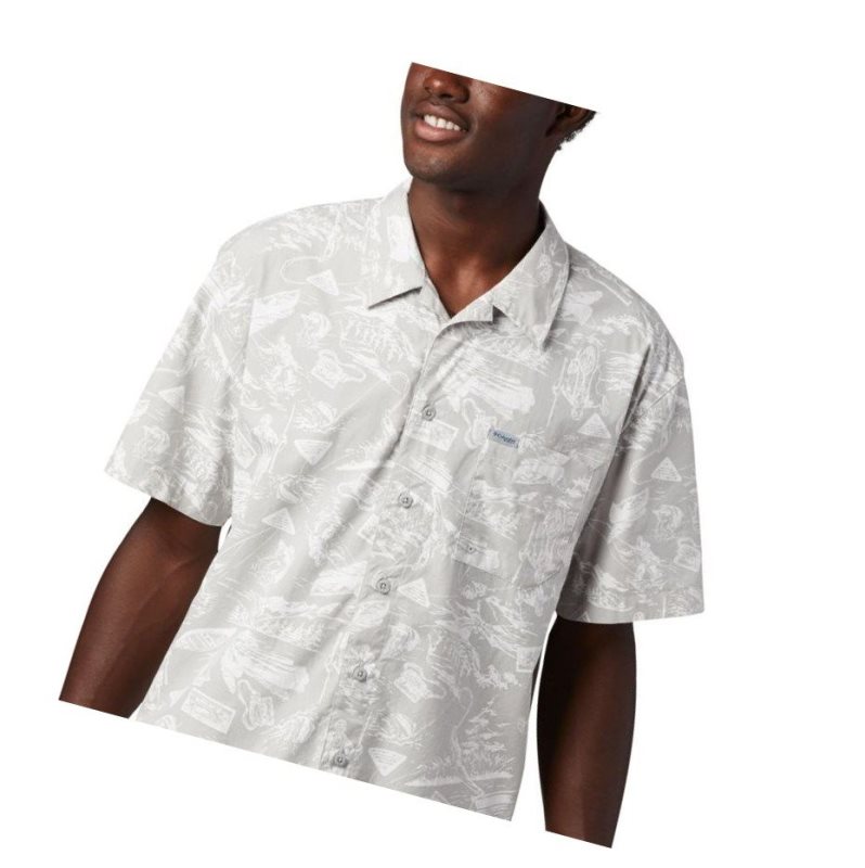 Columbia PFG Trollers Best Short Sleeve Big Gömlek Erkek Gri Açık Mavi | 41308-PEWO