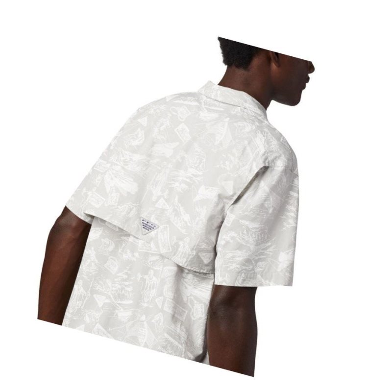 Columbia PFG Trollers Best Short Sleeve Big Gömlek Erkek Gri Açık Mavi | 41308-PEWO