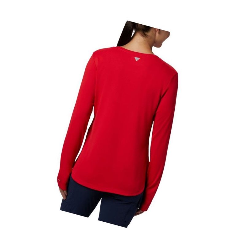 Columbia PFG Zero Long Sleeve Sweatshirt Kadın Kırmızı | 83952-OAKV