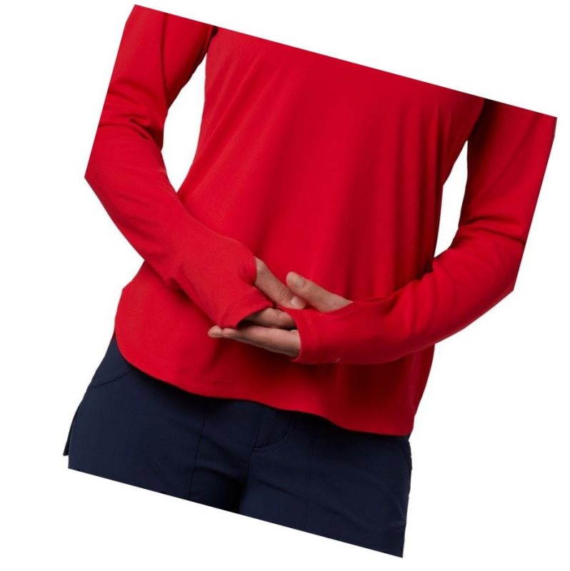 Columbia PFG Zero Long Sleeve Sweatshirt Kadın Kırmızı | 83952-OAKV
