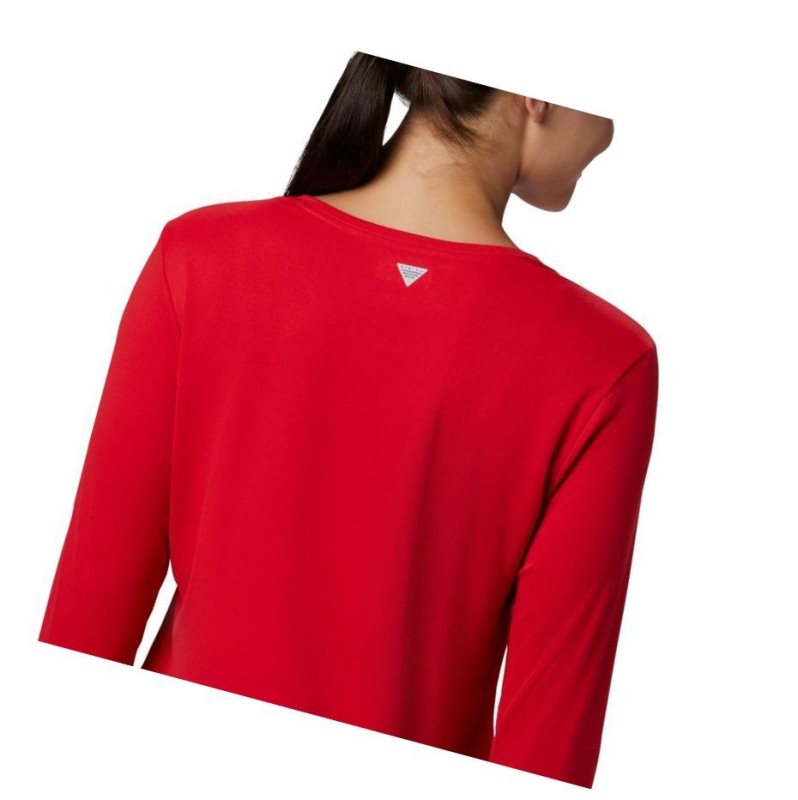 Columbia PFG Zero Long Sleeve Sweatshirt Kadın Kırmızı | 83952-OAKV