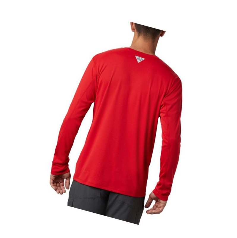 Columbia PFG Zero Rules Long Sleeve Sweatshirt Erkek Kırmızı | 83029-EARK