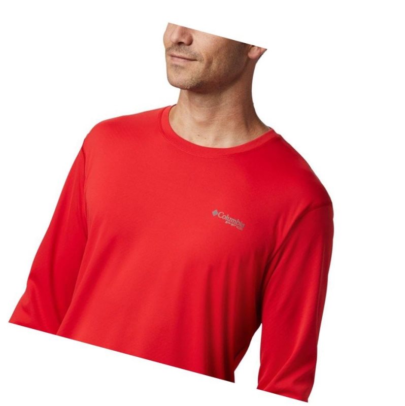 Columbia PFG Zero Rules Long Sleeve Sweatshirt Erkek Kırmızı | 83029-EARK