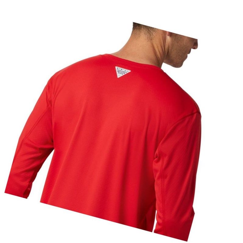 Columbia PFG Zero Rules Long Sleeve Sweatshirt Erkek Kırmızı | 83029-EARK