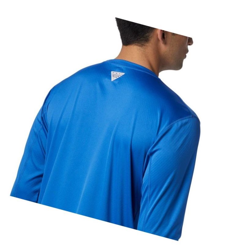 Columbia PFG Zero Rules Long Sleeve Sweatshirt Erkek Mavi | 61398-TBCK