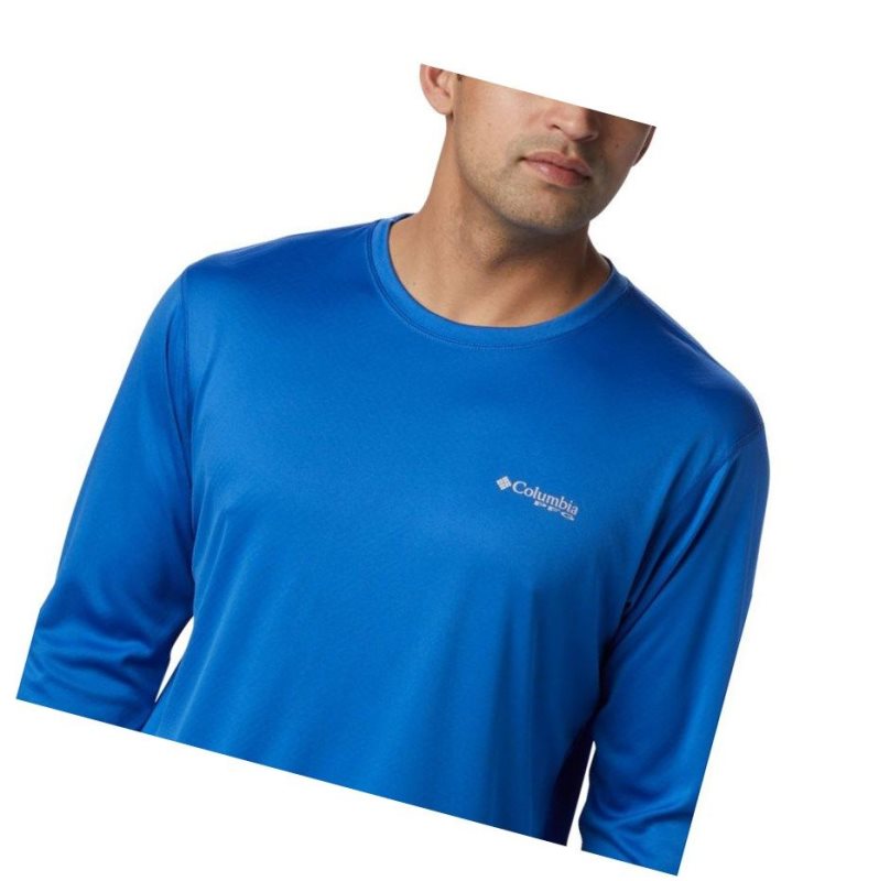 Columbia PFG Zero Rules Long Sleeve Sweatshirt Erkek Mavi | 61398-TBCK