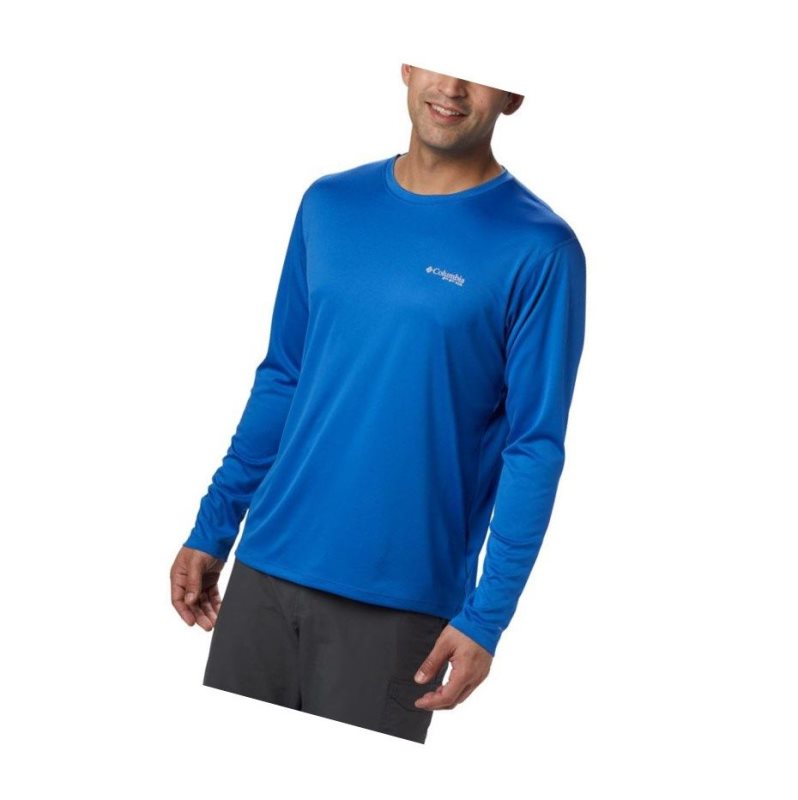 Columbia PFG Zero Rules Long Sleeve Sweatshirt Erkek Mavi | 61398-TBCK