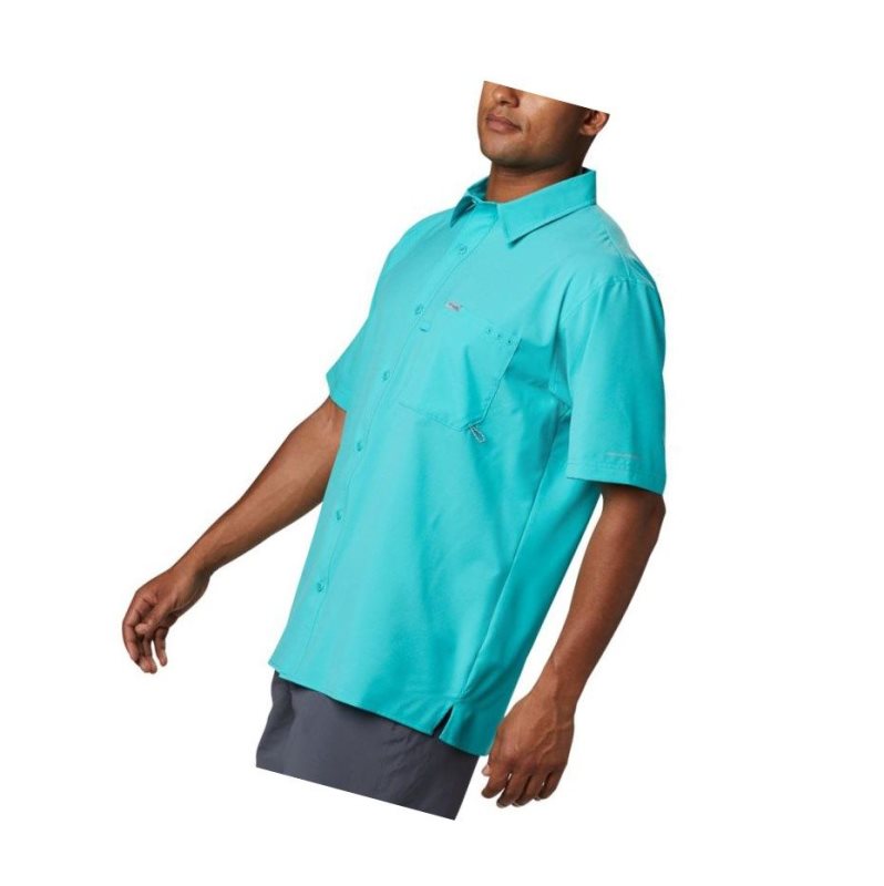 Columbia PFG Zero Rules Woven Short Sleeve Gömlek Erkek Açık Turkuaz | 32041-CXPB