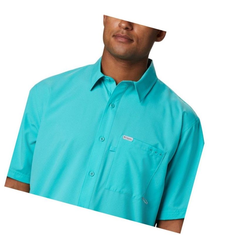 Columbia PFG Zero Rules Woven Short Sleeve Gömlek Erkek Açık Turkuaz | 32041-CXPB