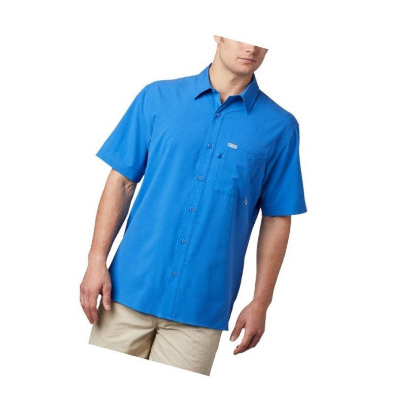 Columbia PFG Zero Rules Woven Short Sleeve Gömlek Erkek Mavi | 21956-WBAP