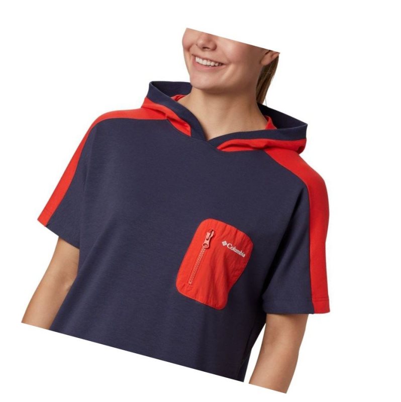 Columbia Park Short Sleeve Kapşonlu Kadın Lacivert | 39502-ULWI