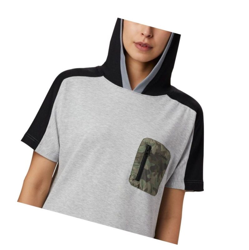 Columbia Park Short Sleeve Kapşonlu Kadın Gri Siyah Camo | 91568-DUXL