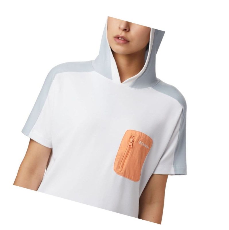 Columbia Park Short Sleeve Kapşonlu Kadın Beyaz Gri | 87453-ZRCE