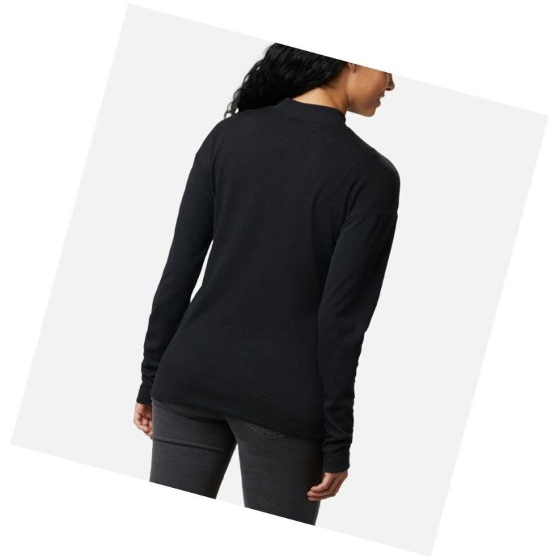 Columbia Pine Street Long Sleeve Knit Sweatshirt Kadın Siyah | 67154-KWXL