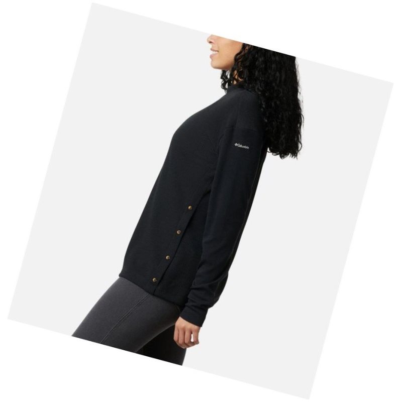 Columbia Pine Street Long Sleeve Knit Sweatshirt Kadın Siyah | 67154-KWXL
